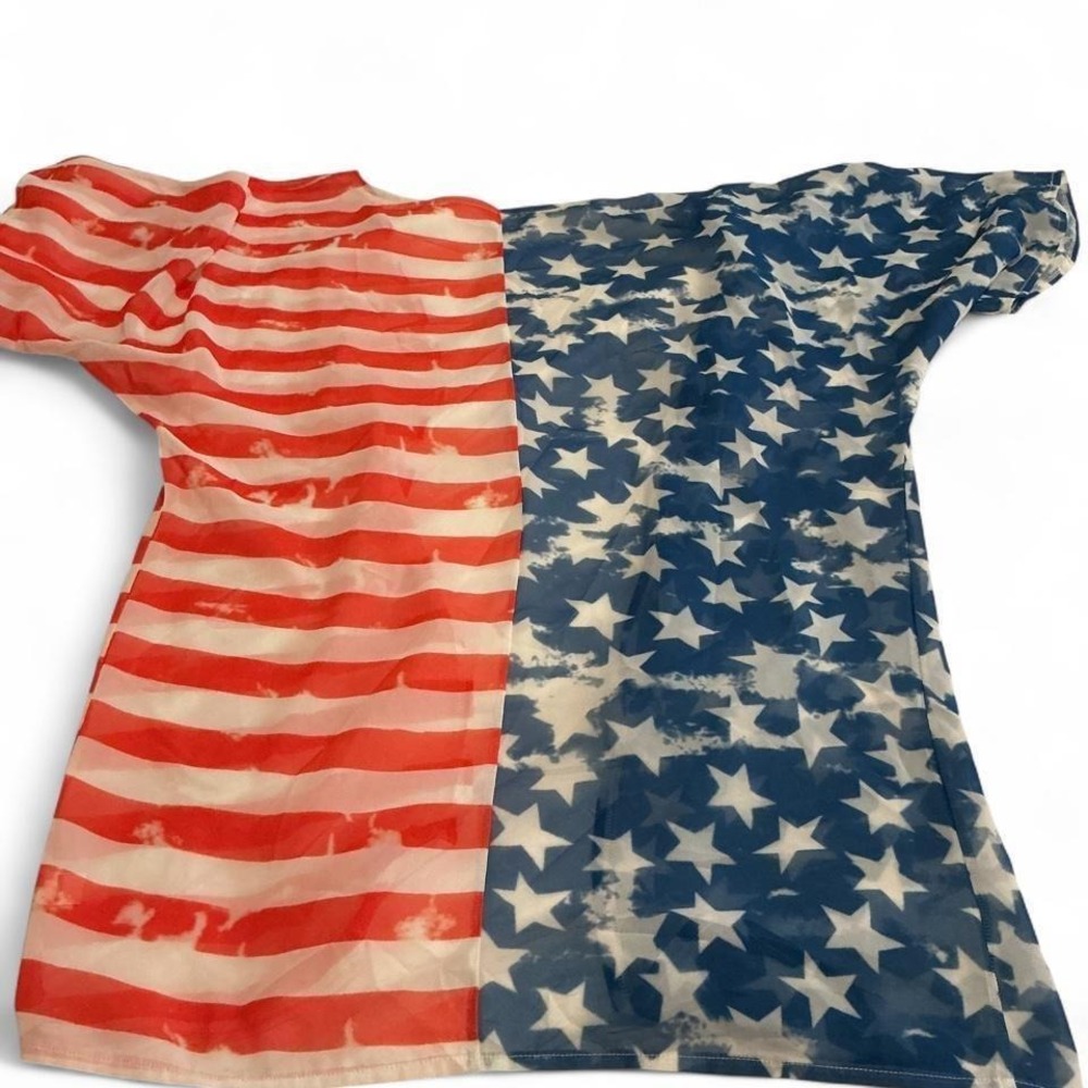 Unbranded Kimono Cardigan Womens One Size Red White Blue Excellent USA Flag Star - Picture 6 of 7